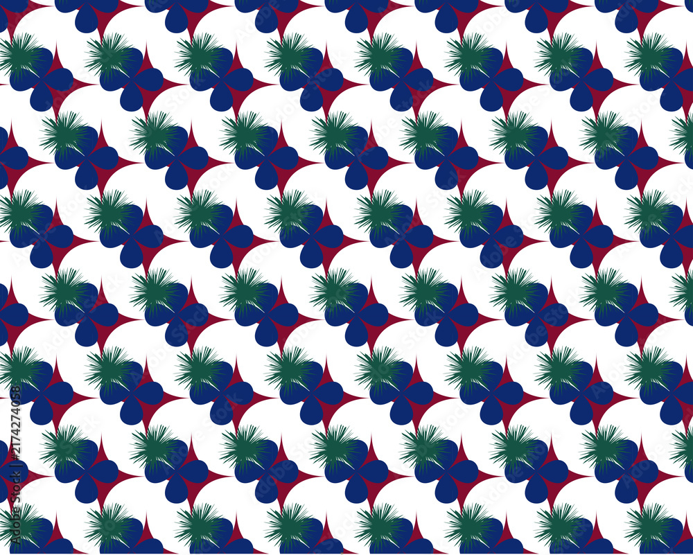 Geometric floral seamless pattern, blue and green botanical repeat background, abstract nature textile design for wallpaper and fabric
