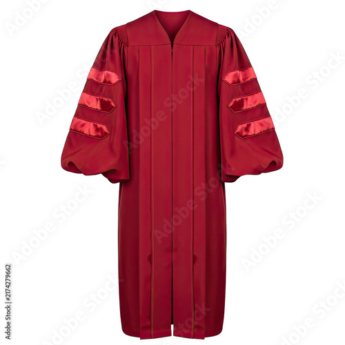 Academic Graduation Robe with Red Velvet Sleeves, Doctoral Gown
