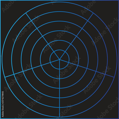 Abstract Polar Coordinate Grid Radar Target Screen Vector Graphic on Dark Background