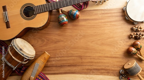 Musical Instruments Arranged for a Vibrant Hispanic Heritage Month Cultural Celebration Background