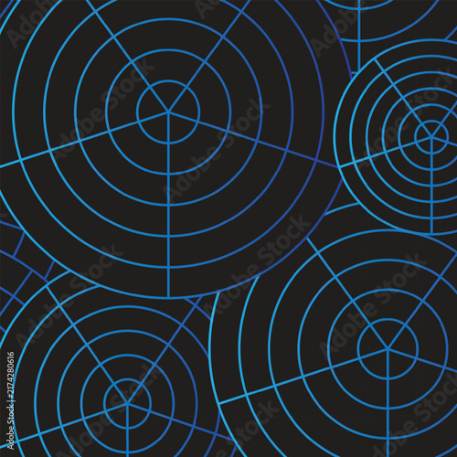 Abstract Overlapping Polar Coordinate Grid Radar Pattern Vector Graphic on Dark Background