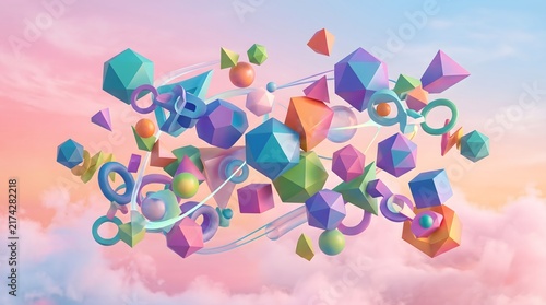 Obraz na płótnie Floating 3D shapes illustration creative design background art