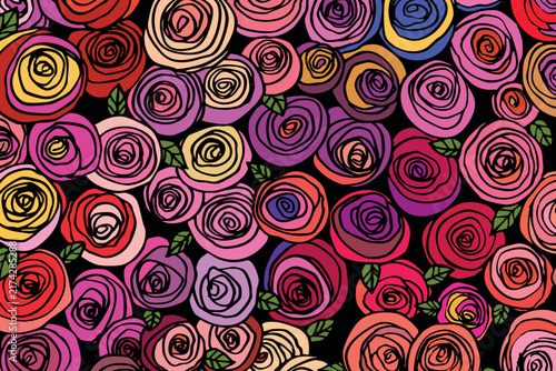 Summer background with roses flowers. Nature concept design. Modern floral composition. Vector illustration for poster, invitation, greeting card. Botanical style roses frame. Copy space.