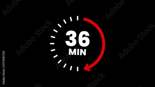 Countdown timer icons for 36 minutes in circular arrow animation. circle arrow refresh icon with 36 min timer icon animation. Timer 36 minutes countdown clock with circular arrow. 4k video