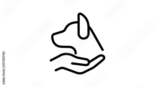 Dog head with hand outline icon symbolizes pet care and animal adoption.