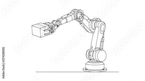 Canvas Print Industrial robotic arm line art vector, mechanical automation machine illustrati