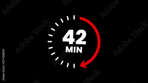Countdown timer icons for 42 minutes in circular arrow animation. circle arrow refresh icon with 42 min timer icon animation. Timer 42 minutes countdown clock with circular arrow. 4k video