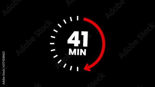 Countdown timer icons for 41 minutes in circular arrow animation. circle arrow refresh icon with 41 min timer icon animation. Timer 41 minutes countdown clock with circular arrow. 4k video