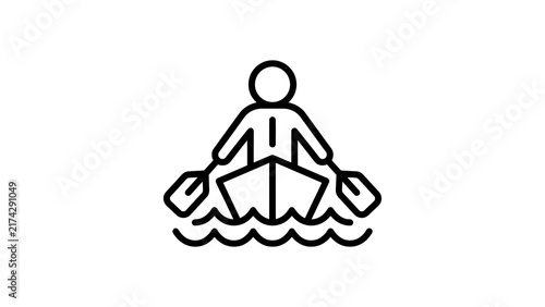 Rowing athlete line icon symbolizes water sports and recreation.