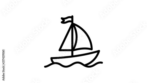 Sailing boat icon with flag for recreational water sports and travel.