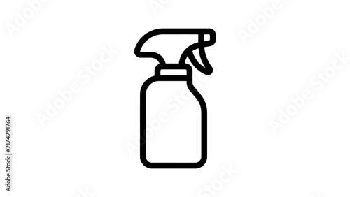 Spray bottle linear icon features black outline for household cleaning.