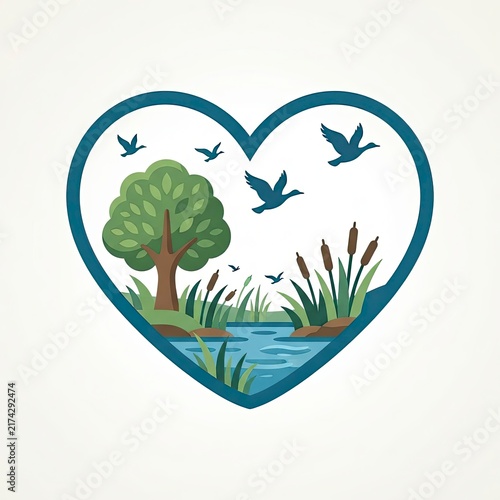 Heart shaped nature landscape illustration