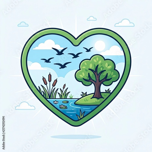 Heart shaped nature landscape illustration