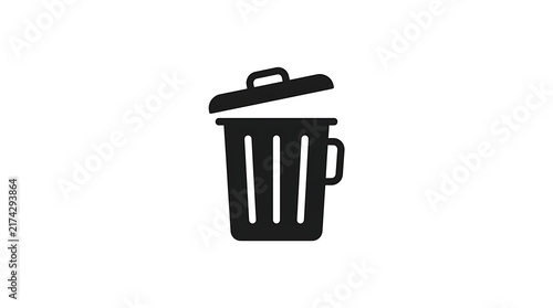 Obraz na płótnie Simple black trash bin icon with lid open