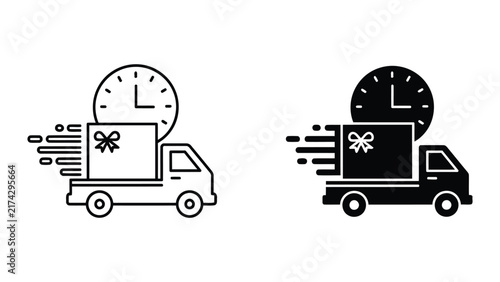 Quadro su tela Fast delivery truck with clock symbol isolated on transparent background vector