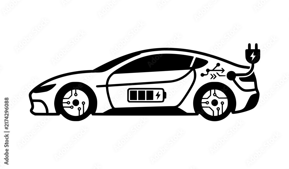 Naklejka premium Electric Car Technology Icon Vector for Modern Transportation and Eco Mobility