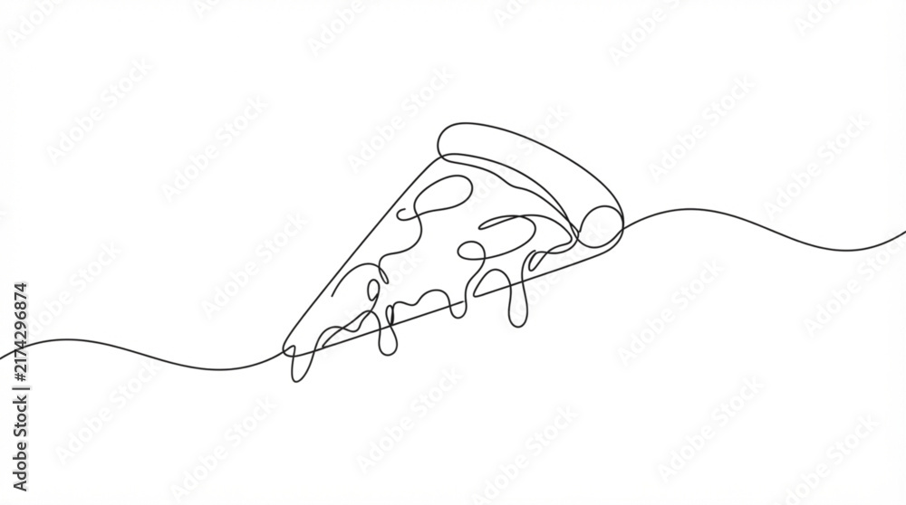 Obraz premium Continuous one line art pizza slice fast food menu design