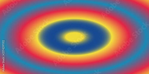 Konstfotografi Abstract retro grainy gradient background featuring vibrant glowing yellow blue red concentric aura rings with bright golden center dot