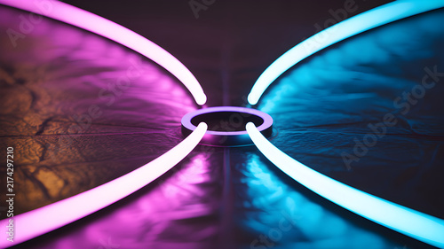 Abstract Neon Background with Glowing Pink and Blue Curved Lines