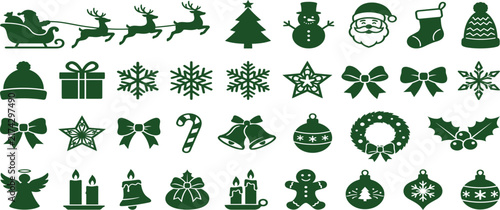 Christmas and Winter Holiday Silhouette Icons Collection.