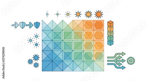 Conceptual infographic for Food Loss & Waste Intelligence & Circular Management showing data visualization and geometric icons for resource efficiency