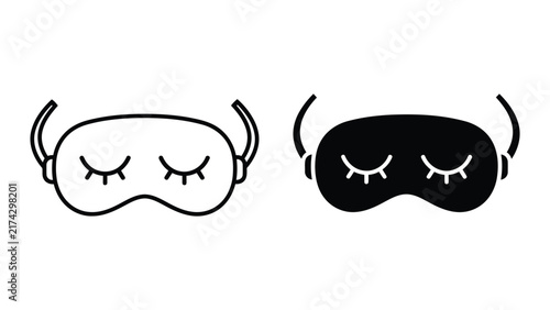 Sleeping eye mask icon in outline and solid black vector illustration set