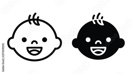 Happy baby face head silhouette icon set in flat vector style isolated on white