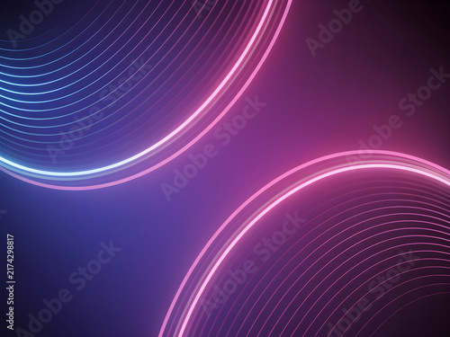 Abstract Background with Glowing Neon Blue and Pink Circular Lines
