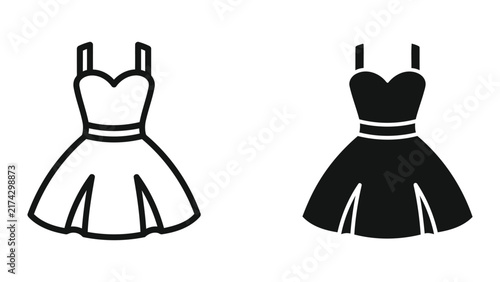 Elegant female cocktail dress flat vector icon isolated on white background
