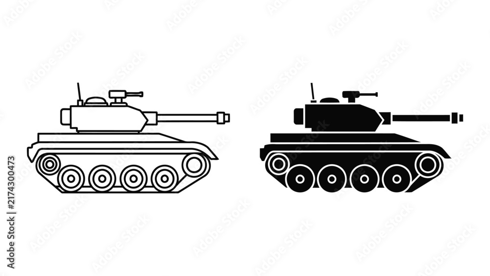 Naklejka premium Military tank vector icon outline and solid fill