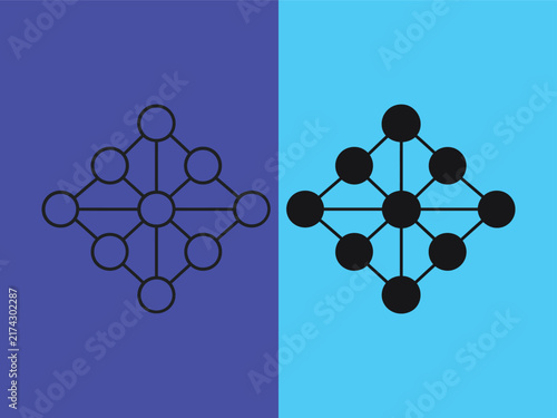 Abstract network connection diagram with outlined and solid black geometric nodes and lines
