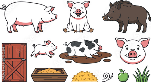 Foto Organic Swine and Pig Farming Agriculture Clipart Collection Vector Featuring Fl
