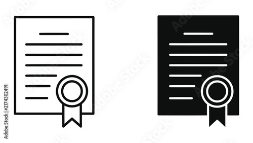 Academic certificate document with wax seal icon set isolated on transparent background