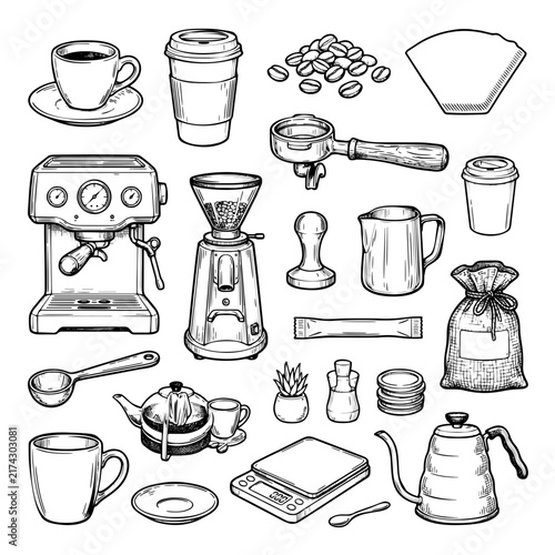 Coffee Shop Items Hand Drawn Collection