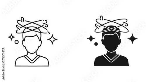 Confused dizzy person with spinning stars vector icon