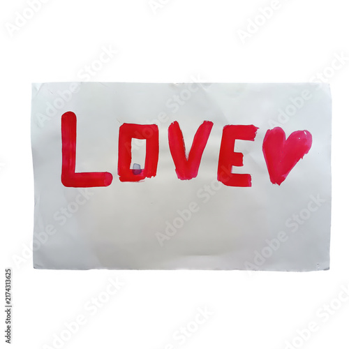 Obraz na płótnie Red handwritten love text with heart shape on paper