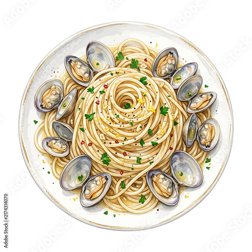 Obraz na plátně Spaghetti alle Vongole.svg