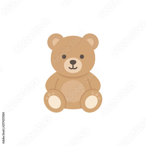 Cute flat vector illustration of a soft teddy bear toy in warm beige tones, sitting upright with rounded features, isolated on a white background.