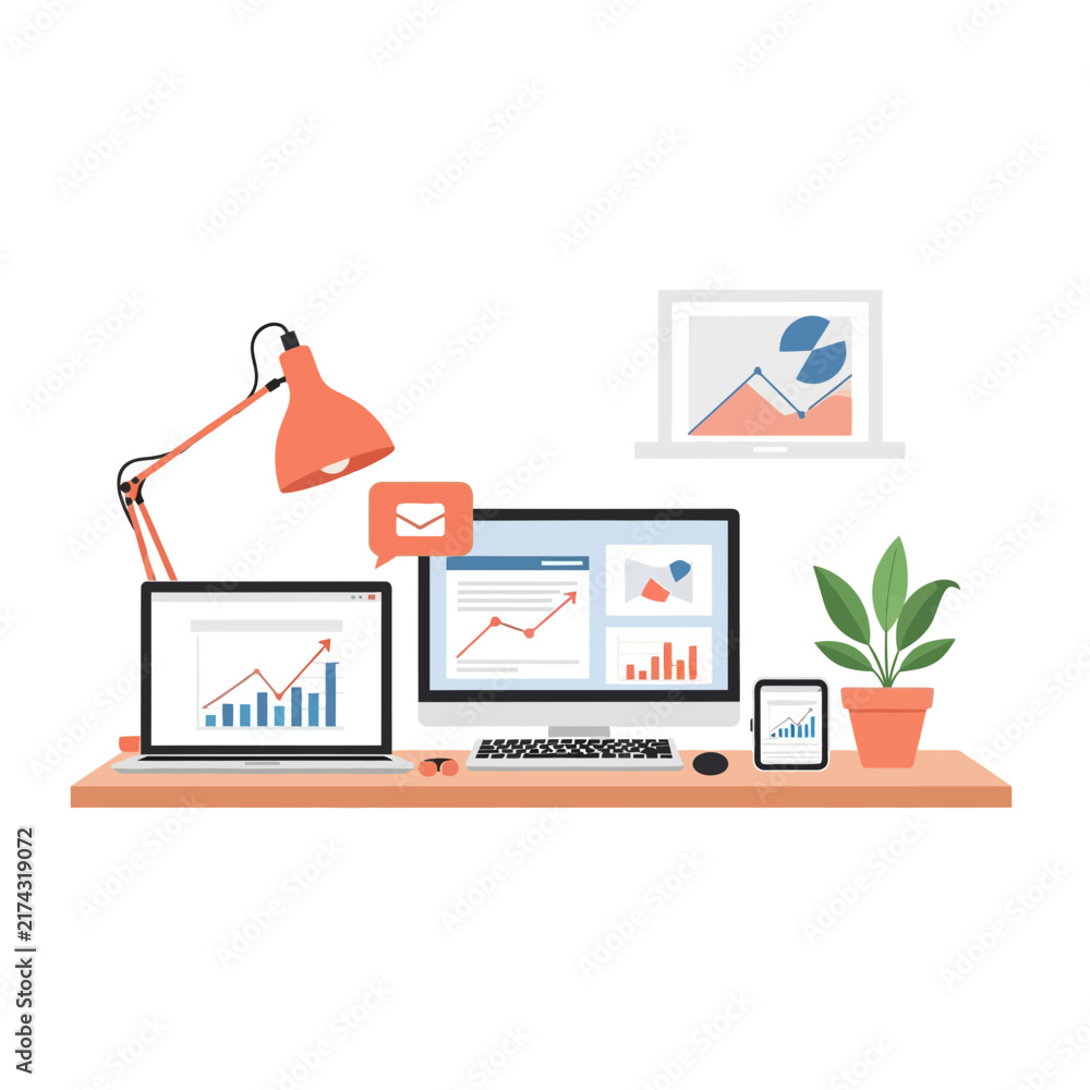 Obraz premium Desktop computer with charts and graphs for business analytics