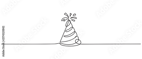 Minimalist Birthday Party Hat with Palm Tree Continuous Line Art