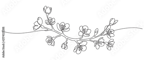 Minimalist Continuous Line Cherry Blossom Branch Artwork