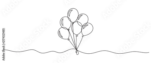 Minimalist Continuous Line Balloons Floating Over Wavy Ground