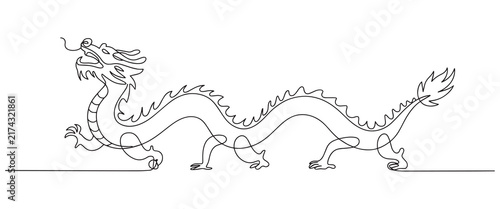 Minimalist Continuous Line Art Dragon Illustration