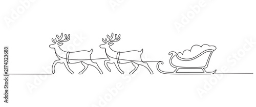 Minimalist Continuous Line Art: Reindeer Sleigh Holiday Illustration