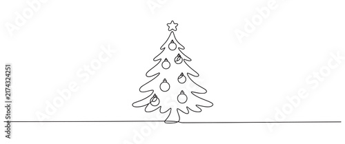 Minimalist Continuous Line Christmas Tree with Baubles