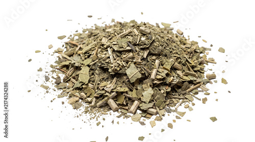 Canvastavla Yerba mate dry leaves and stems, organic herbal tea pile, traditional South Amer