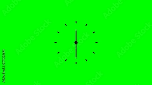 Minimal Analog Clock Animation with Moving Black Hour and Minute Hands and Red Second Hand on Green Screen. Simple Time Symbol Motion Graphic for Timer, Schedule, Reminder, Deadline and Interface.