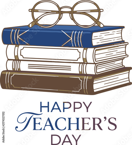 Happy Teacher's Day Vector Design with Stack of Books and Eyeglasses