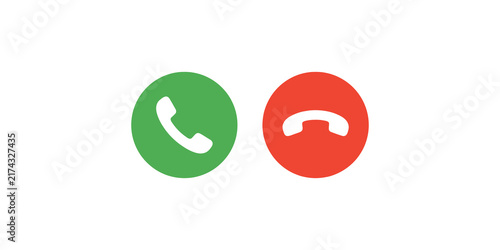 Photography Call answer and decline buttons in green and red circle designs for mobile phone interface and communication systems