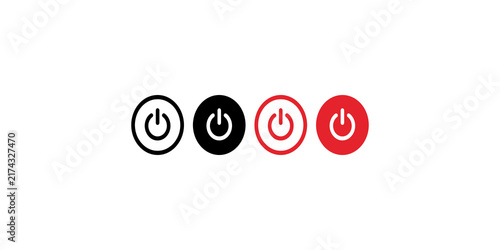 Obraz na płótnie Power button symbol in black and red variations on transparent background for various digital interfaces